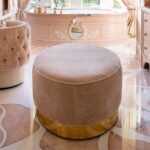 Oval Ottoman - Pink Velvet and Brass Ella Ottomans by Lori Morris Interior Design. Worldwide shipping
