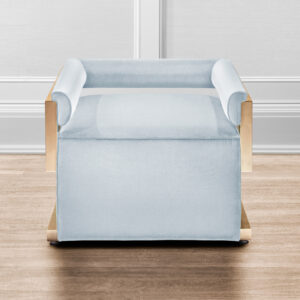 Blue velvet Jake chair with brass frame by Lori Morris Interior Design | Worldwide Shipping